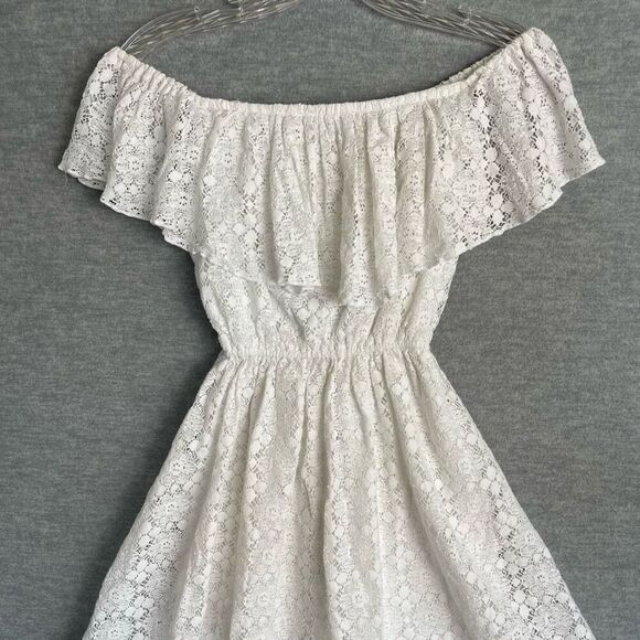 Abercrombie & Fitch Crochet Lace Dress Womens XS Off The Shoulder Bardot White - Picture 2 of 10